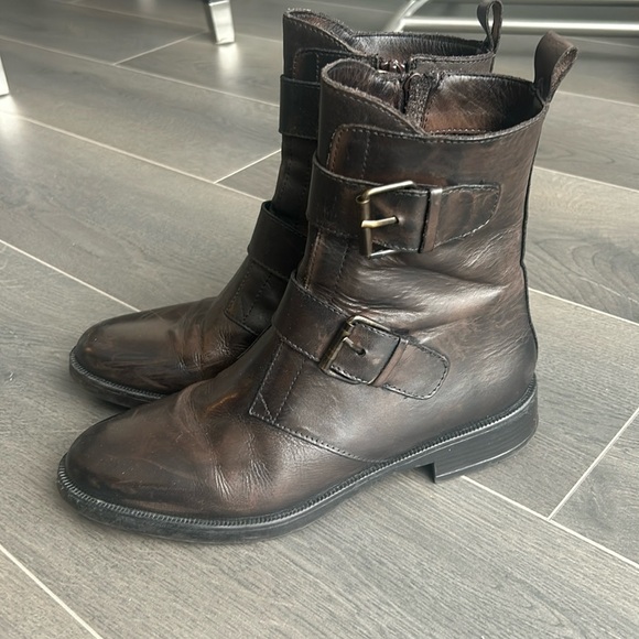 Emanuele Crasto Double Buckle Moto Boots Brown Leather Made in Italy Women 40 - Picture 10 of 17